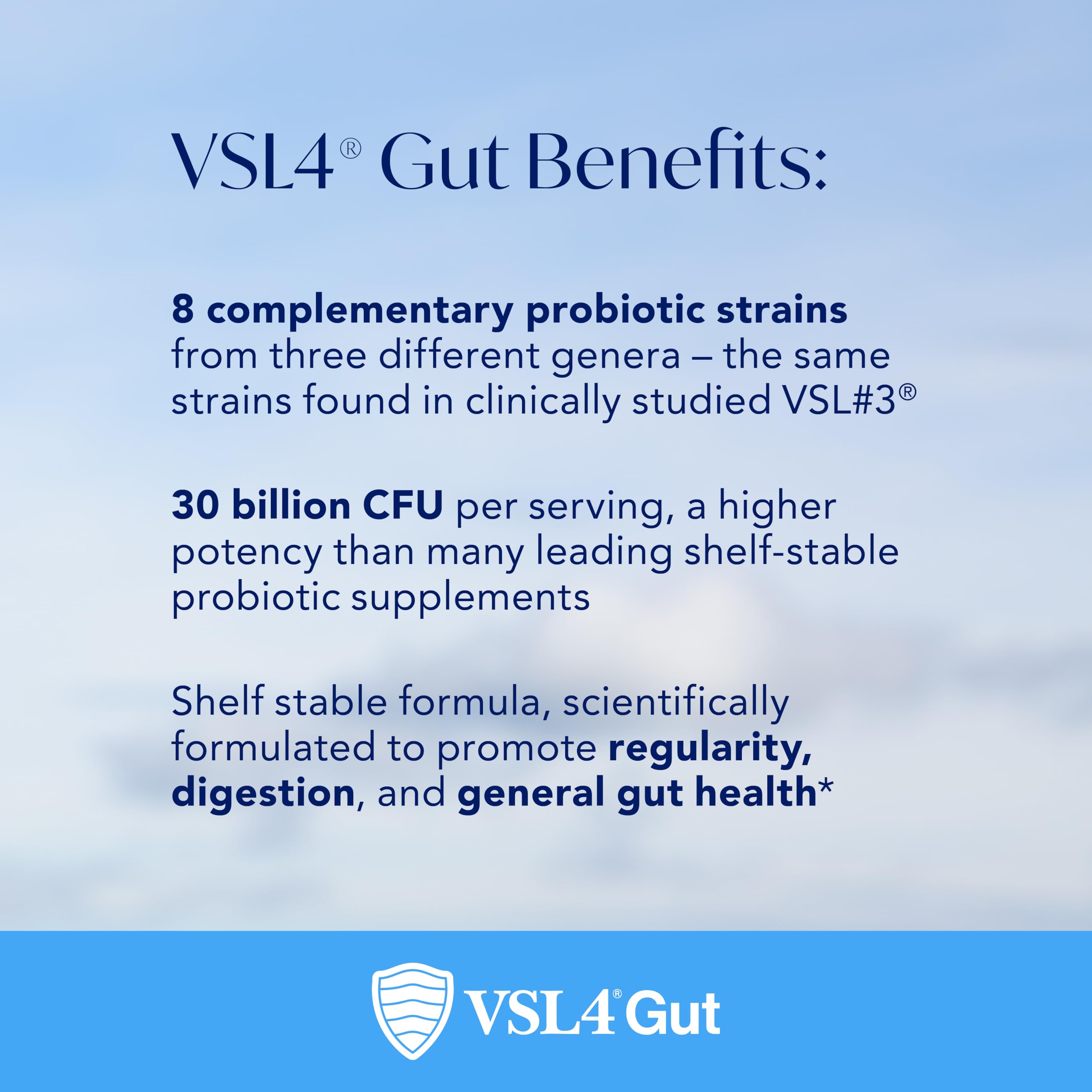 Packaging display shows the VSL4 Gut Daily Probiotics branding and multi-strain formula