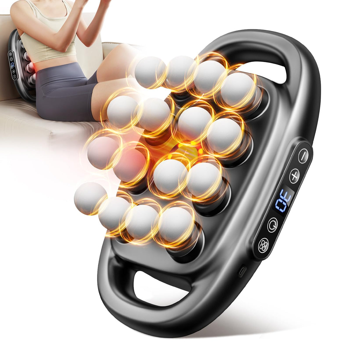 VTT 16-head massage gun front view showing compact design and targeted relief