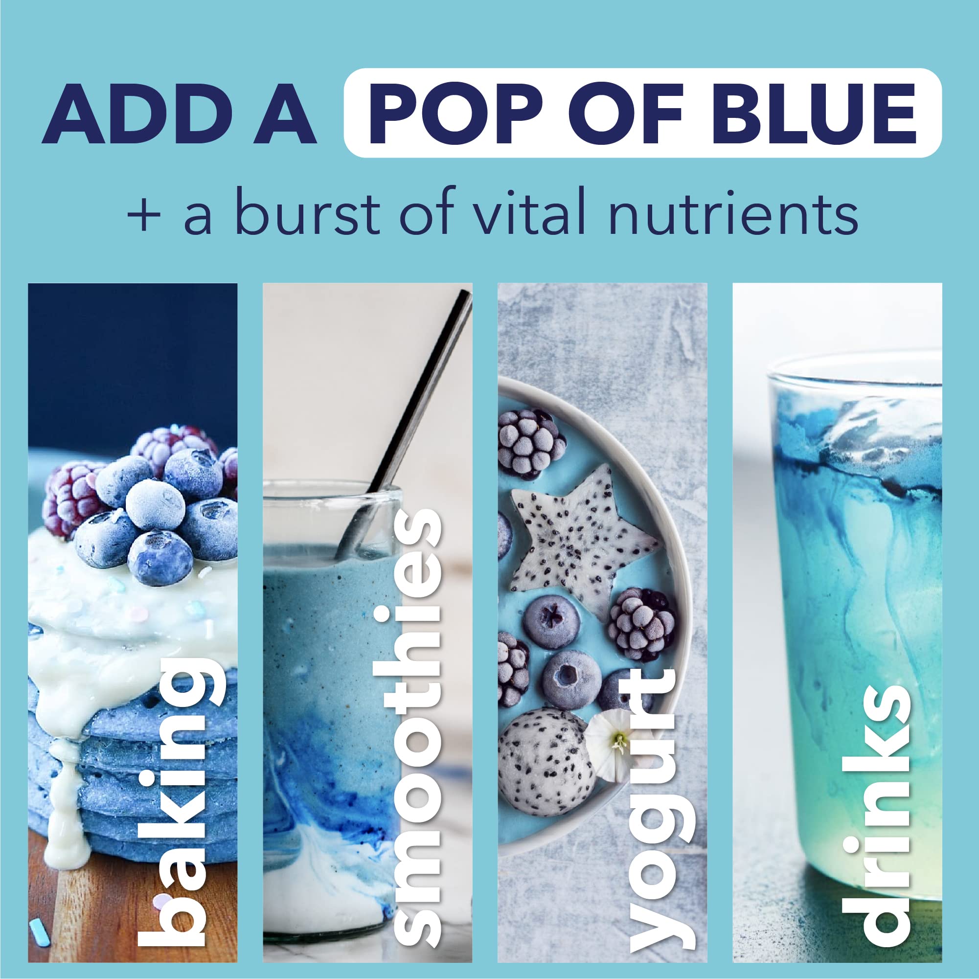 Vulsa Blue Spirulina Powder bowl plated with toppings displays color and nutrition