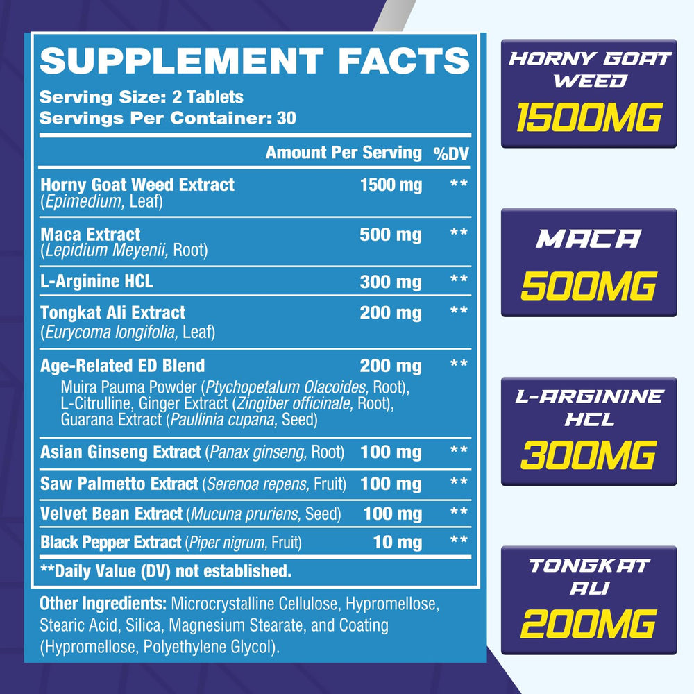 Vusinmju Horny Goat Weed bottle back label highlights key ingredients