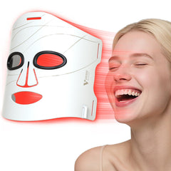 VYM by Clinmate red light face mask front view with 292 LEDs for even light delivery.