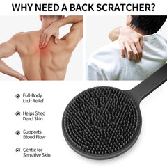 VWMYQ back scratcher silicone bristles and ABS core for durability.