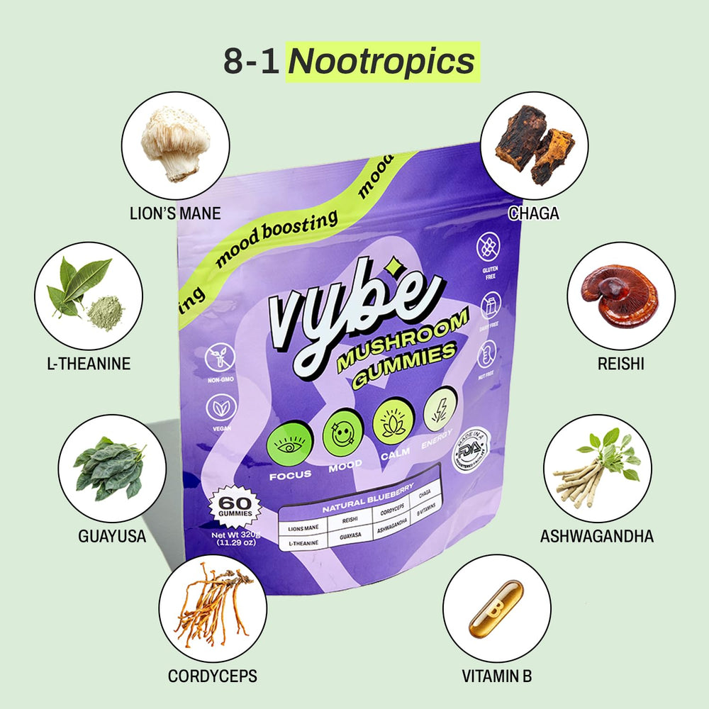 Vegan and gluten-free symbols emphasize clean ingredient choices.