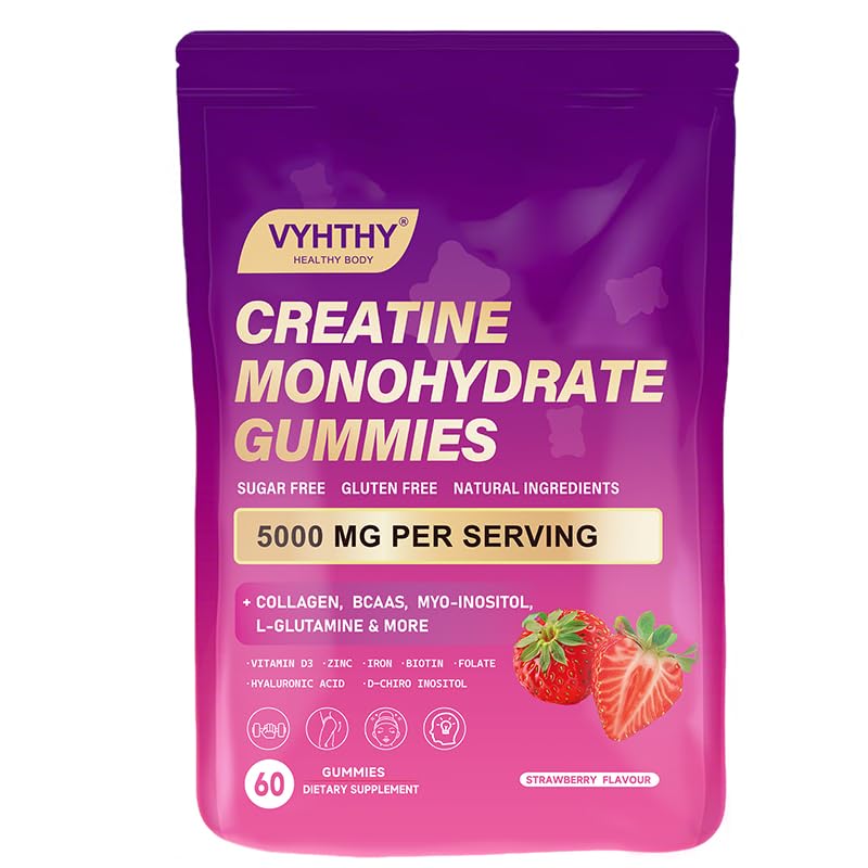 VYHTHY Creatine Gummies strawberry bottle for daily gym workouts