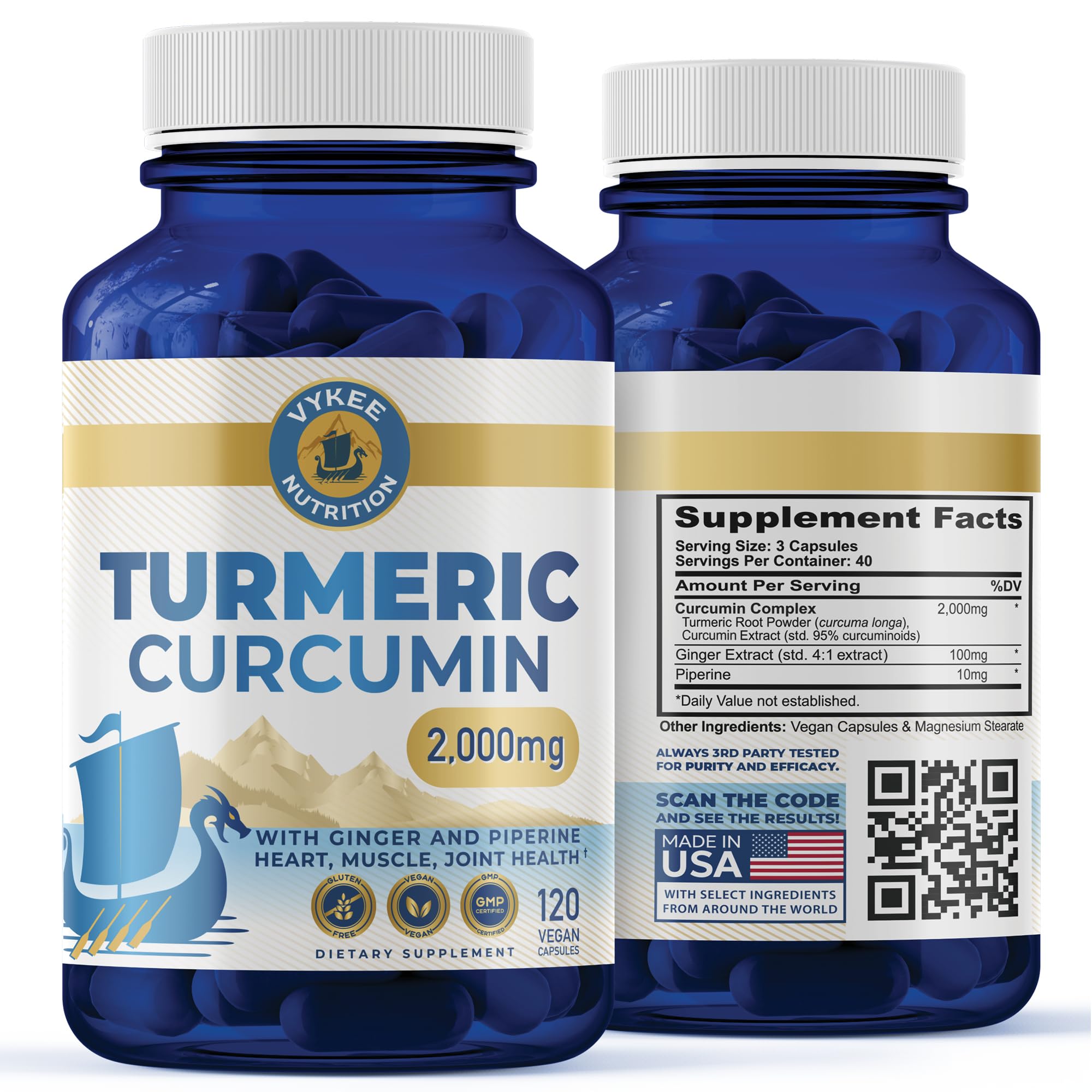 Vykee Nutrition turmeric-curcumin bottle for convenient daily joint support