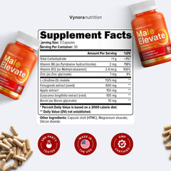 Vynora Testosterone Booster capsules close-up for daily performance support.
