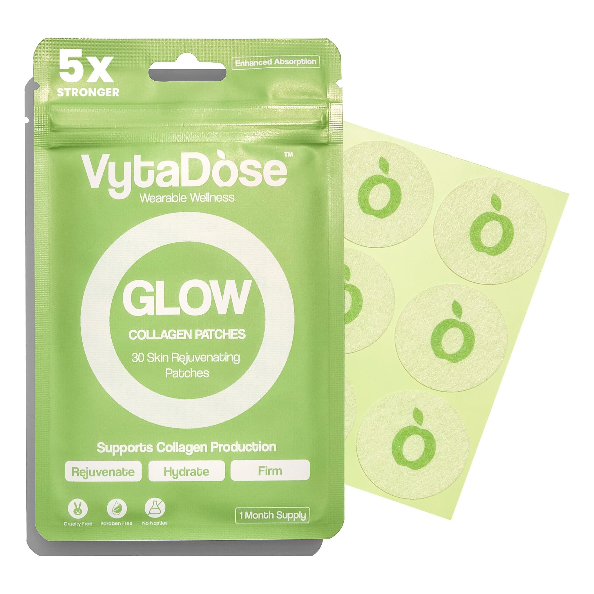 Vytadose Collagen Glow Patches box promotes skin glow and hair strength.