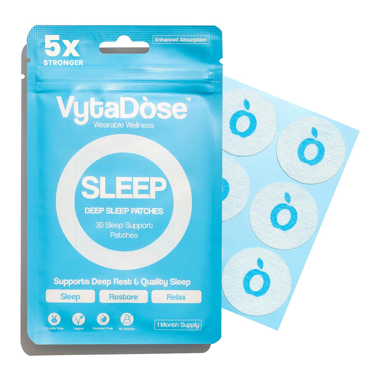 Vytadose Sleep Patch on skin for overnight calm and deeper rest.