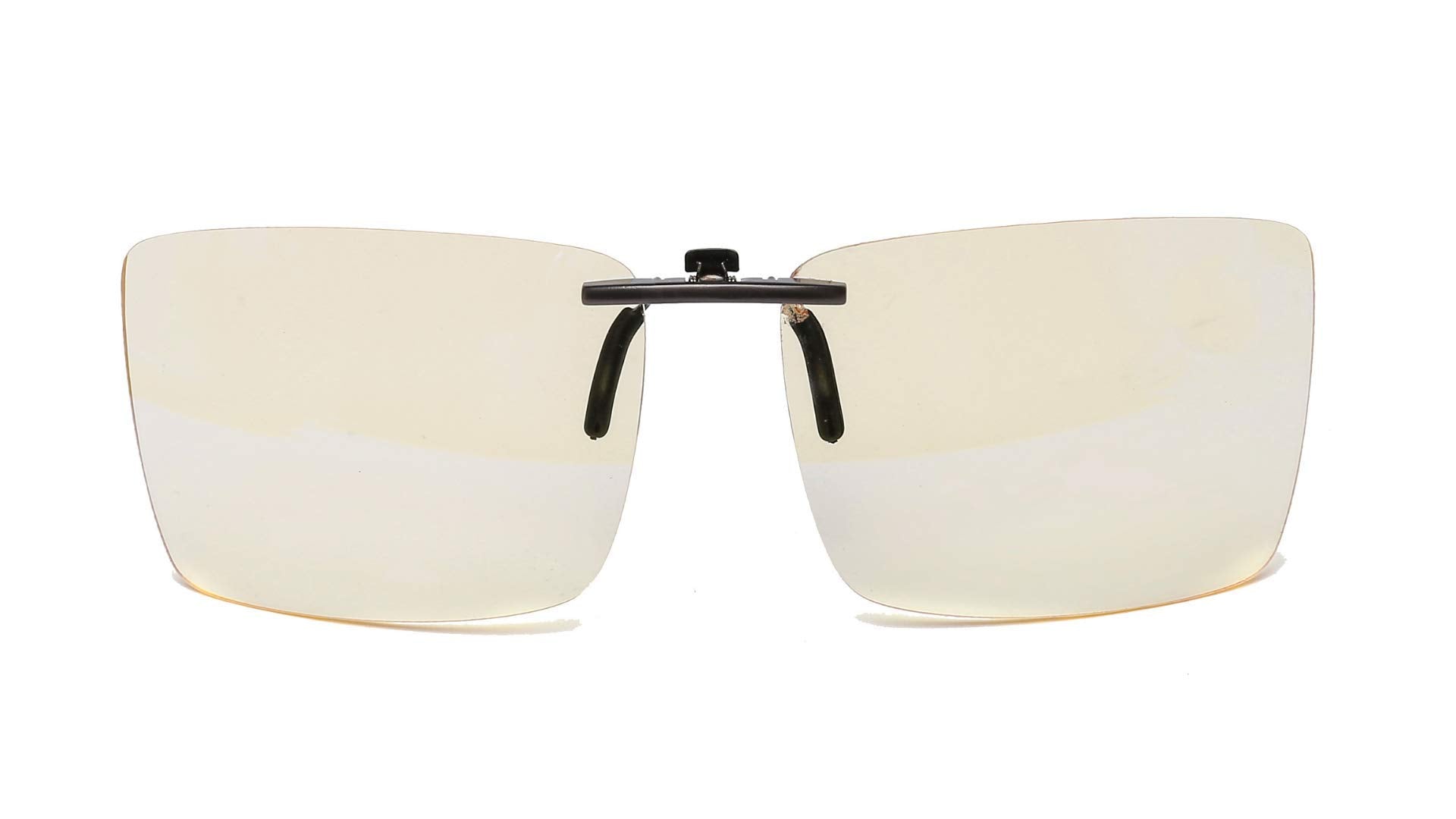 Vyzia blue light clip-on over glasses blocks blue light during screen work.