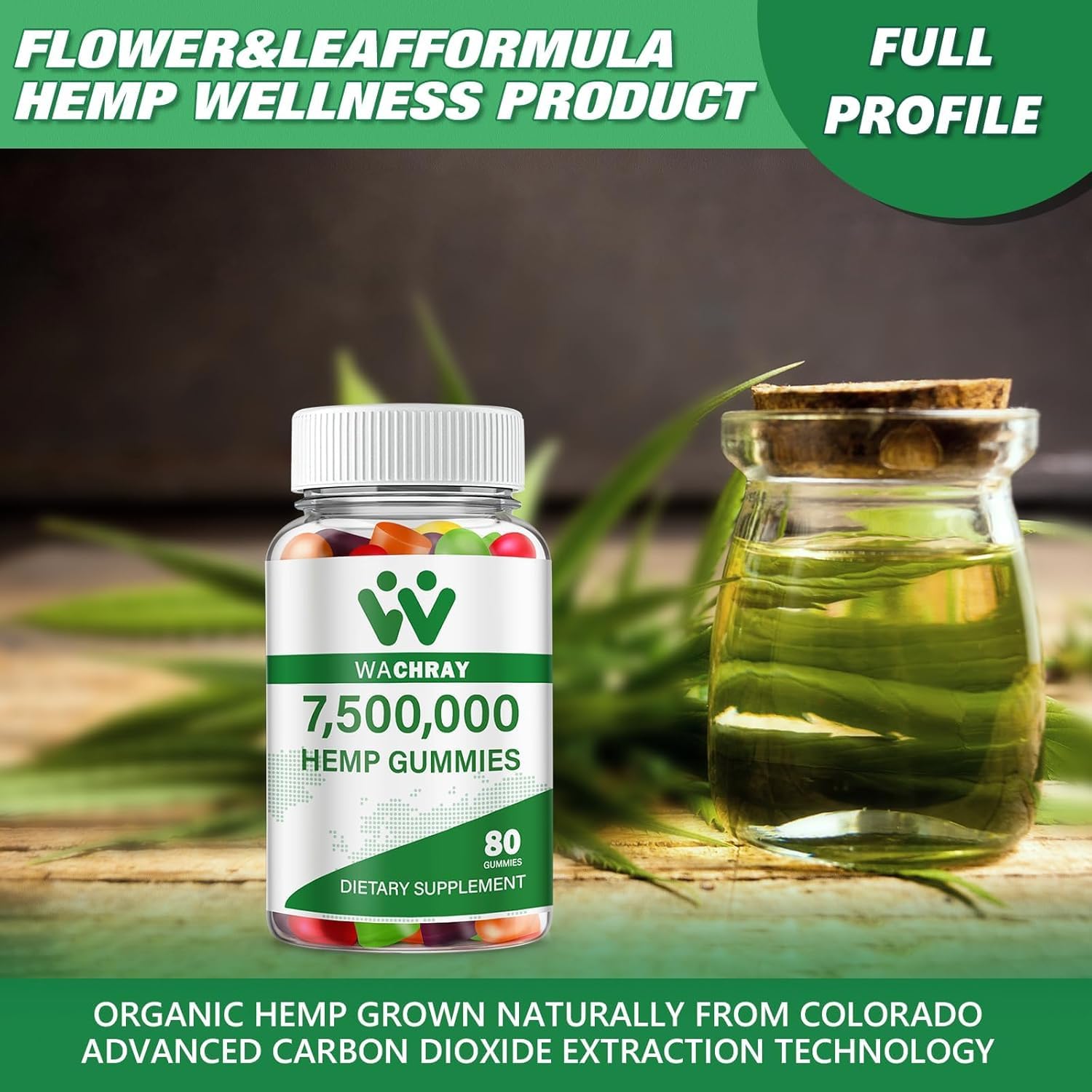 WACHRAY gummies packaging front highlighting natural, low-sugar formula.
