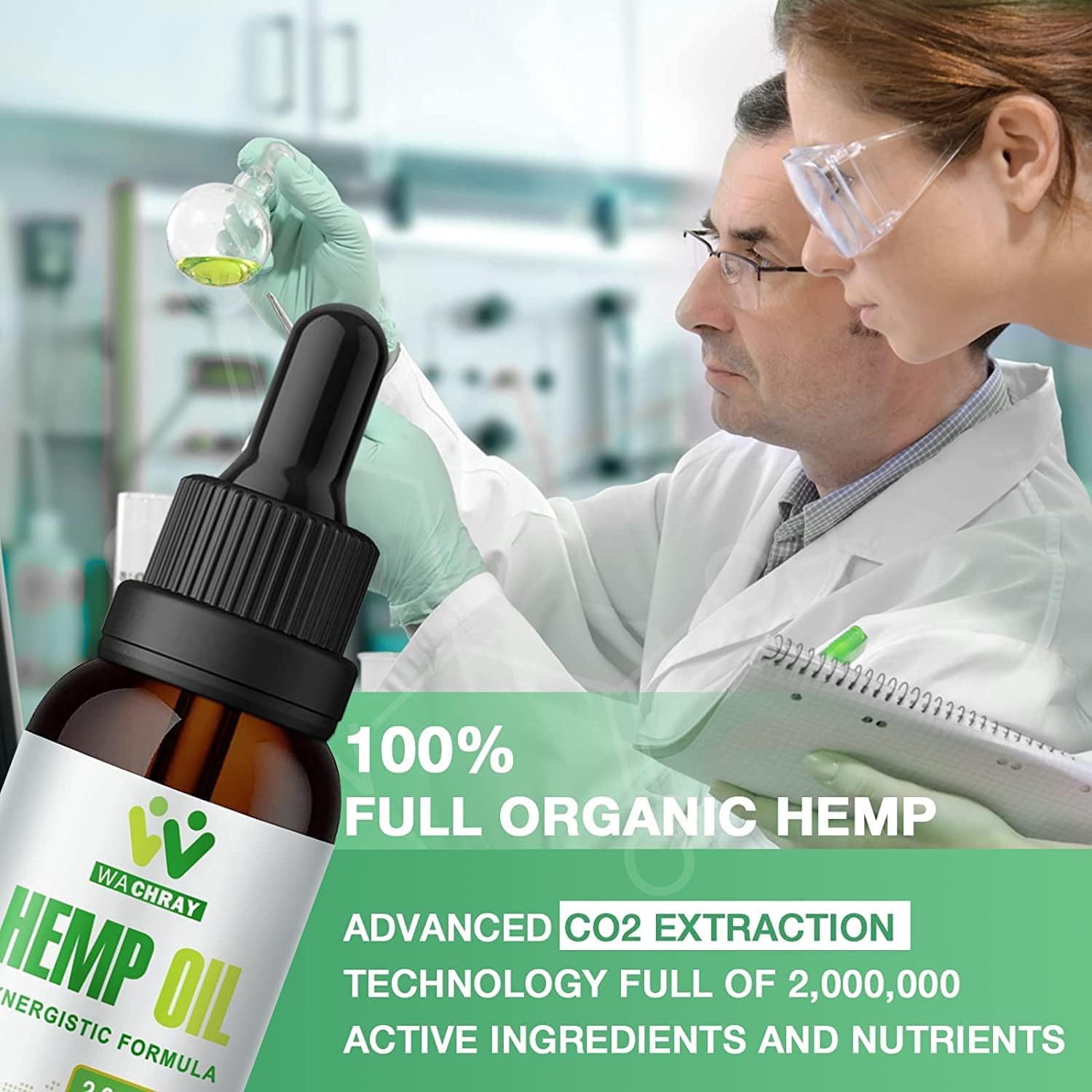 WACHRAY Hemp Oil Drops 3-Pack bottle pour illustrating easy dosing