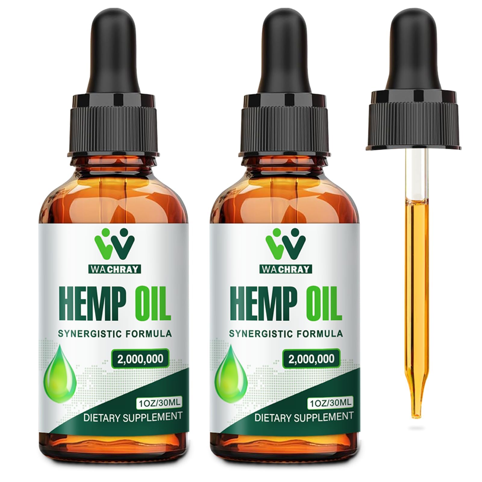 WACHRAY Hemp Oil Drops bottle front highlighting organic formula for daily wellness