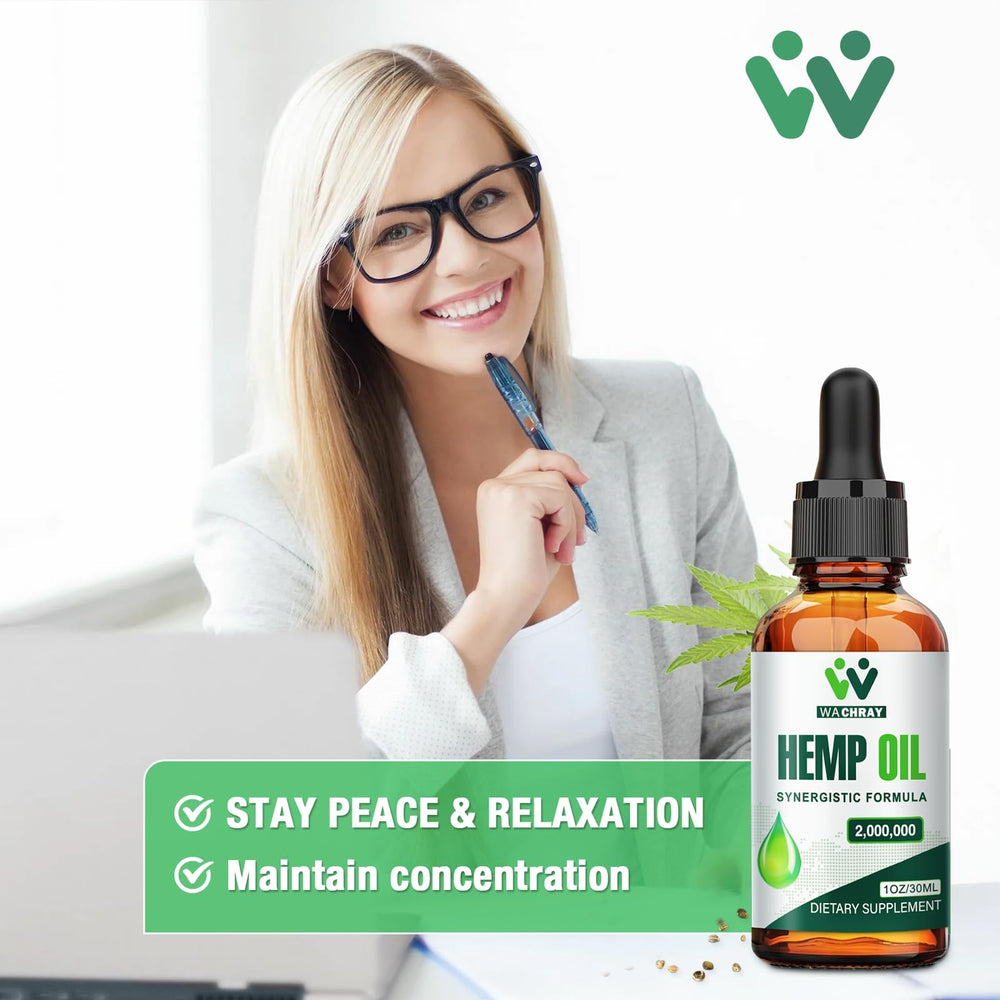 WACHRAY Hemp Oil Drops ingredient panel close-up shows non-GMO origins