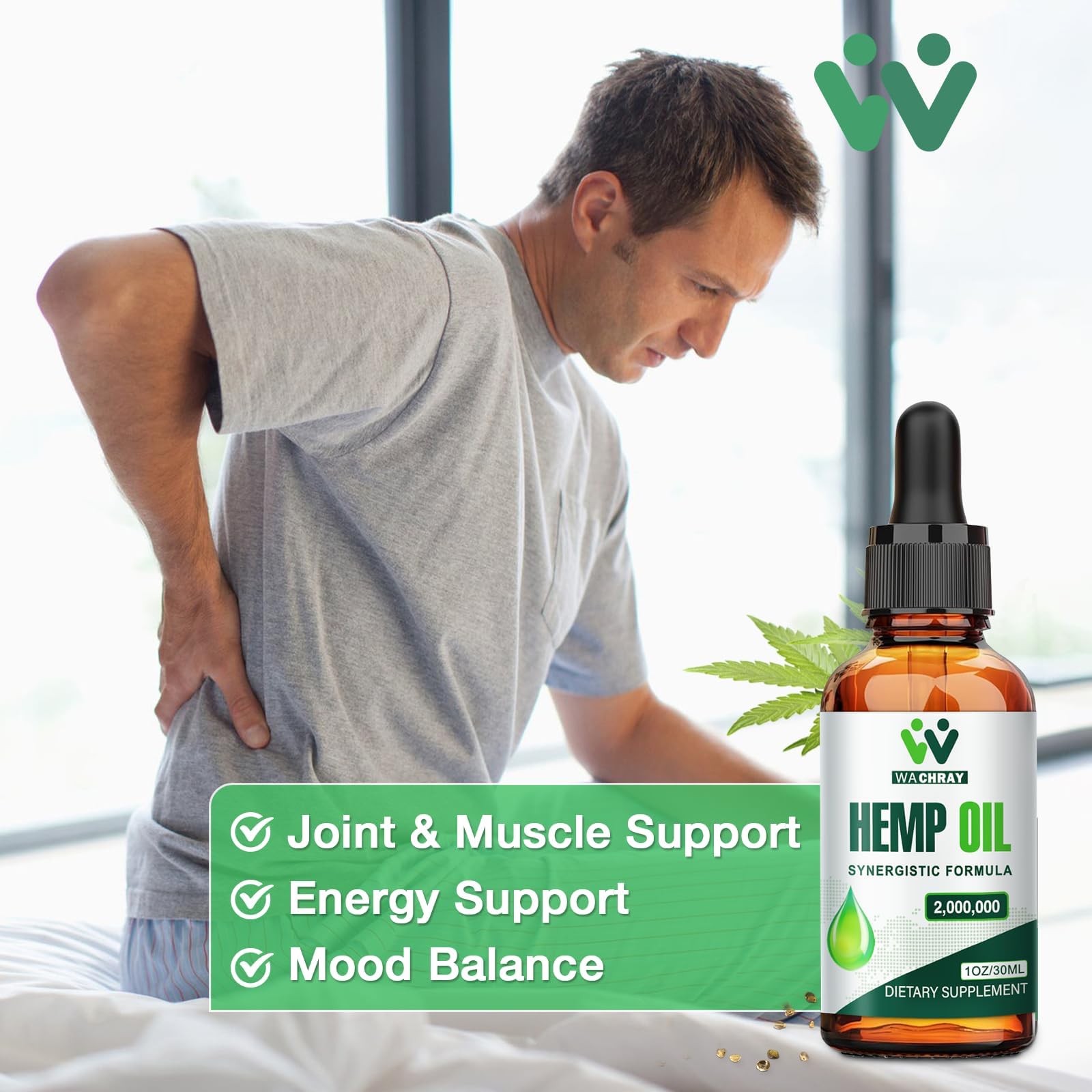 WACHRAY Hemp Oil Drops label close-up highlights third-party testing