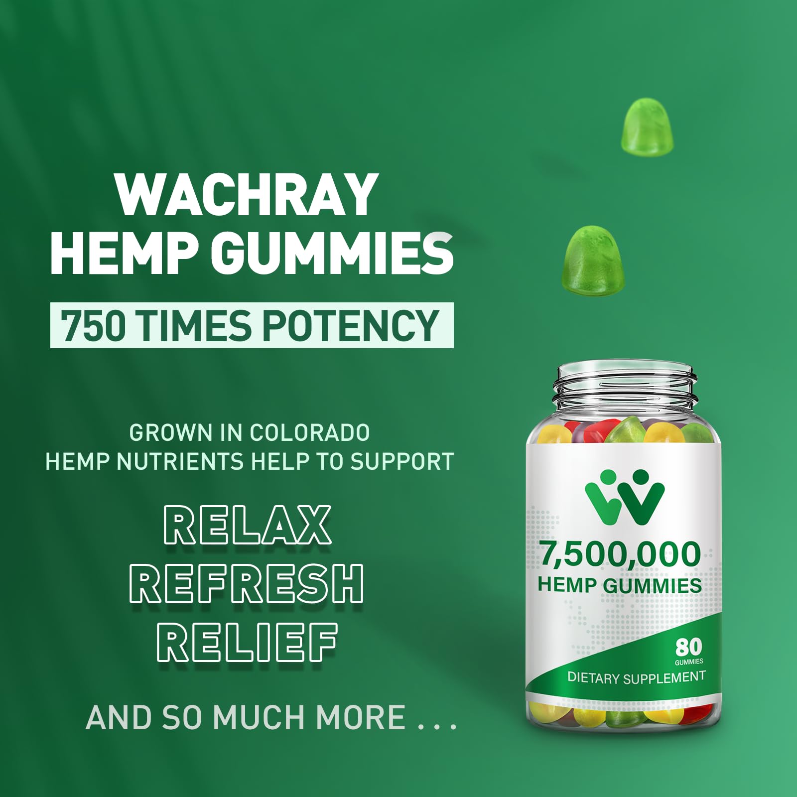 WACHRAY Nutrition 7,500,000 high-strength hemp oil infused gummies bottle.