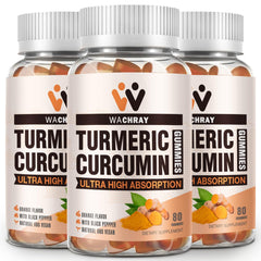 WACHRAY turmeric-curcumin gummies bottle front for daily wellness support.
