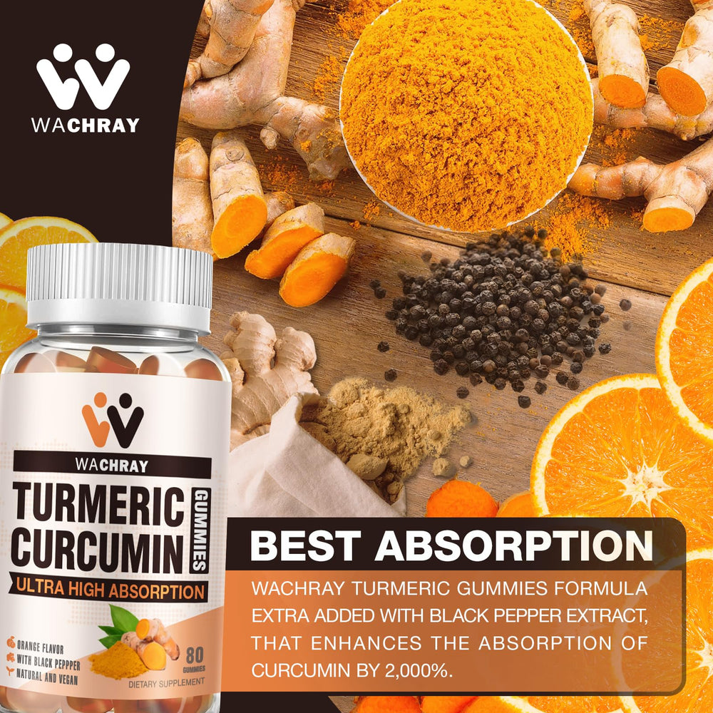 WACHRAY turmeric-curcumin gummies closeup shows easy daily intake.