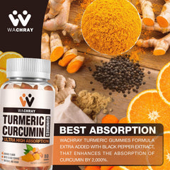 WACHRAY turmeric-curcumin gummies closeup shows easy daily intake.