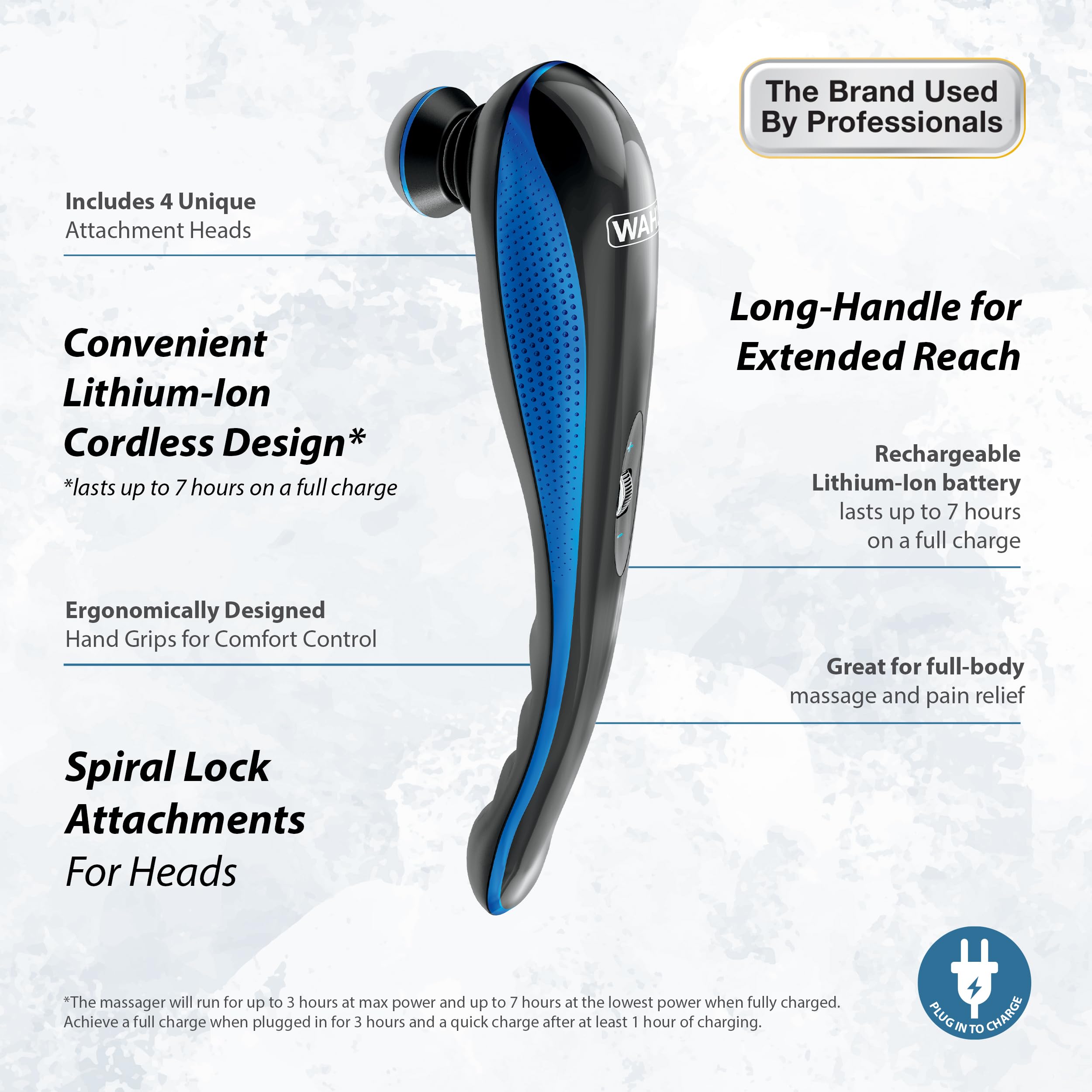 Cordless Wahl massager demonstrates portability and convenience.