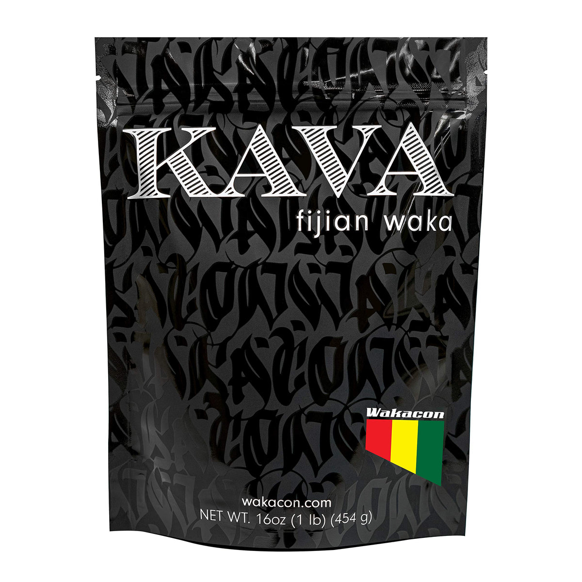 Wakacon Kava Waka Powder bottle shows Fiji origin for a calming ritual.
