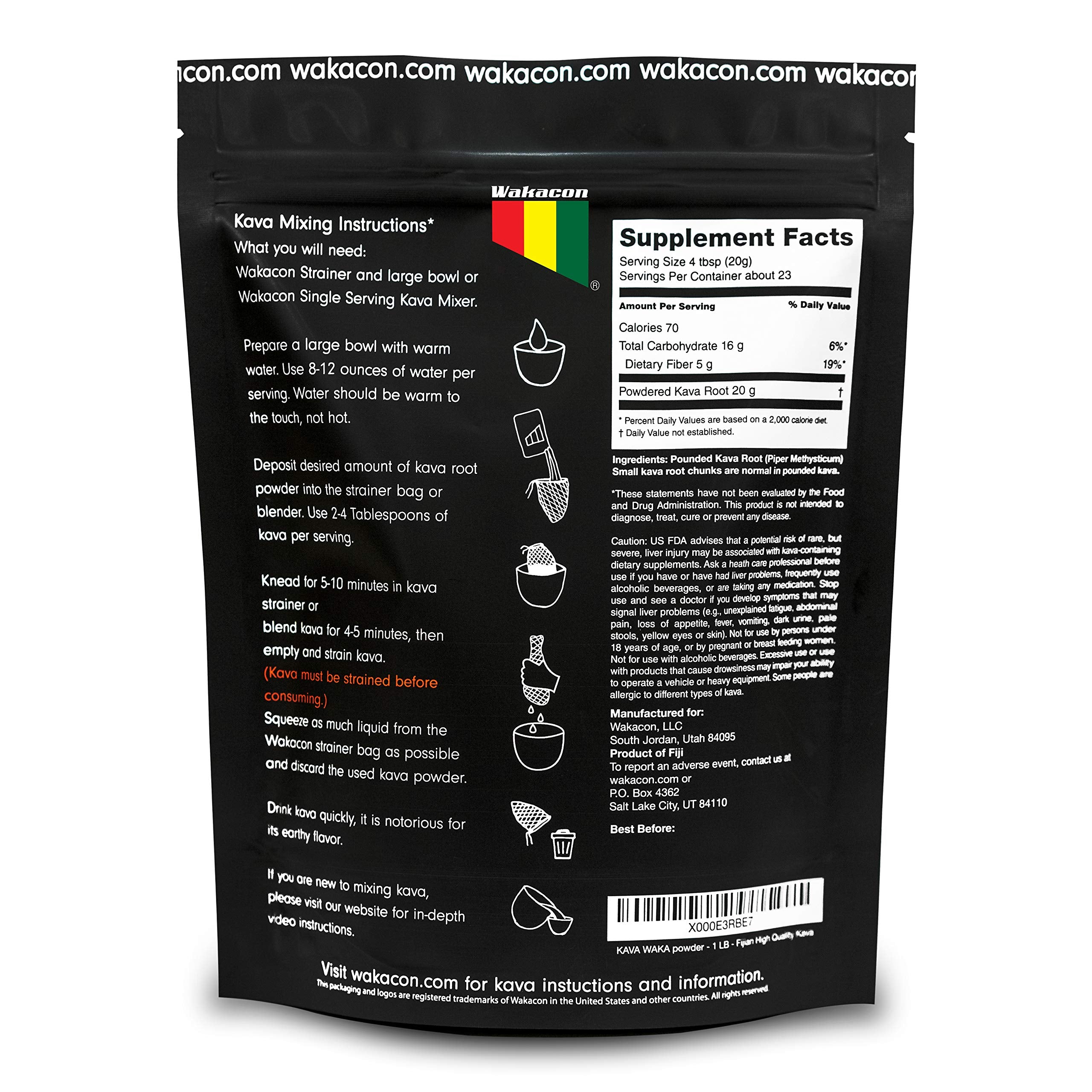 Wakacon Kava Waka Powder scoops enable easy daily dosing.
