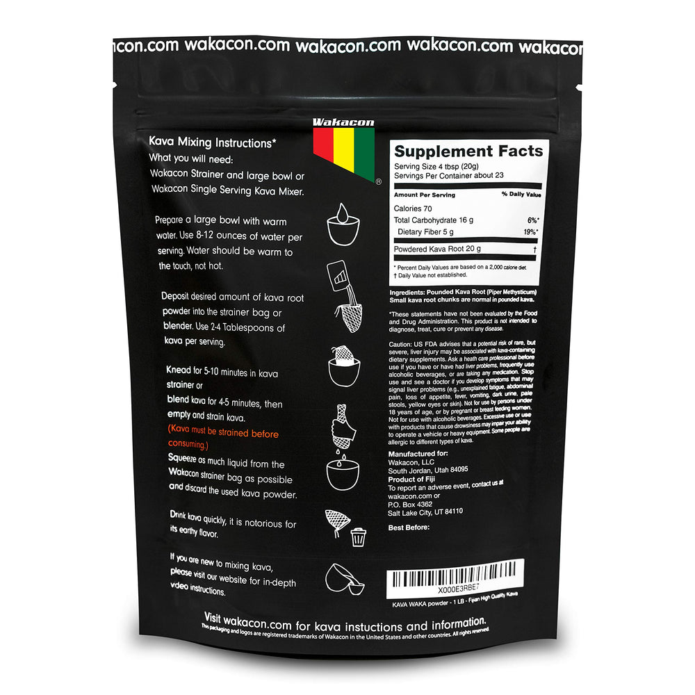 Wakacon Kava Waka Powder scoops enable easy daily dosing.