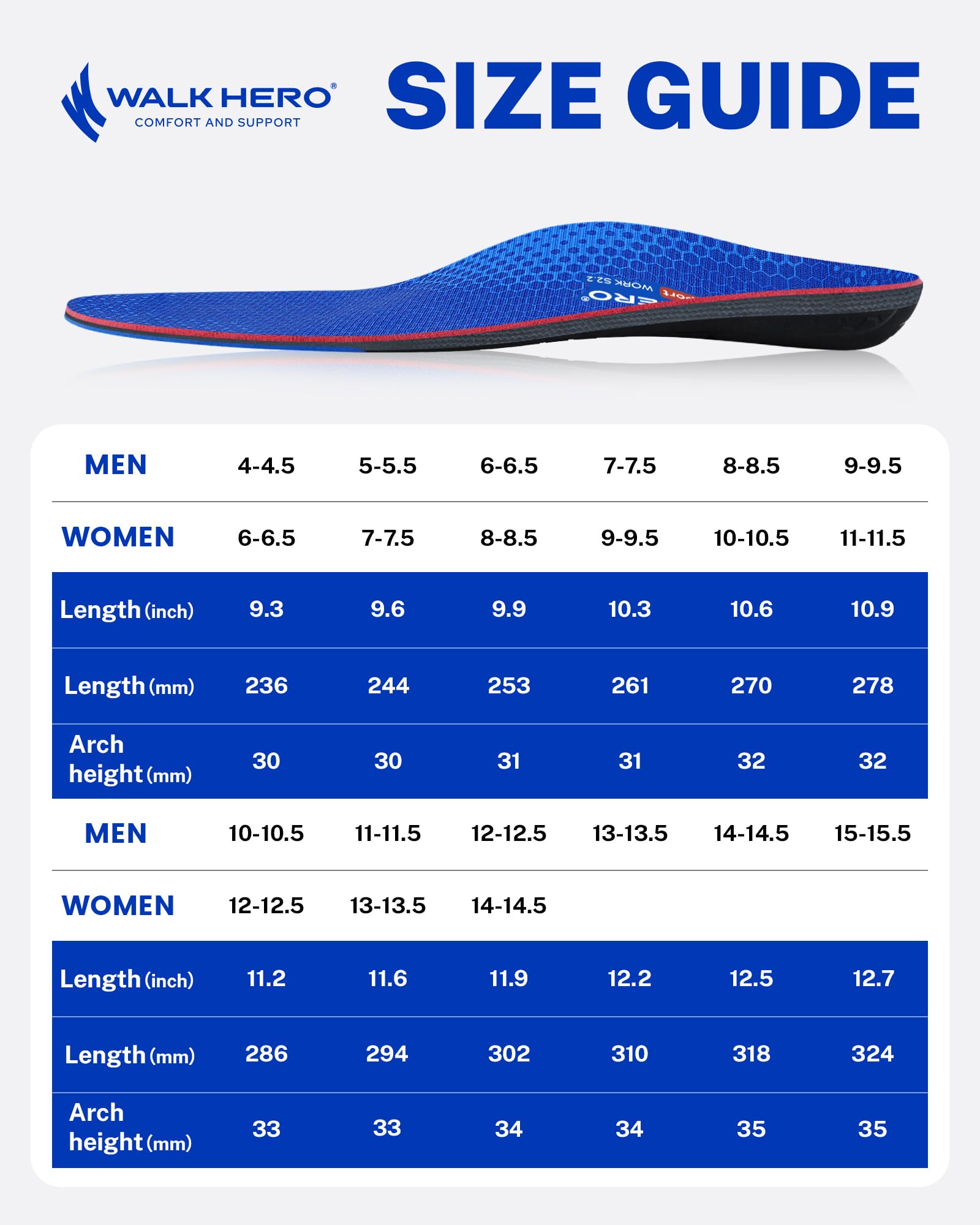 WalkHero 12-size precision-fit ensures a snug, versatile fit.