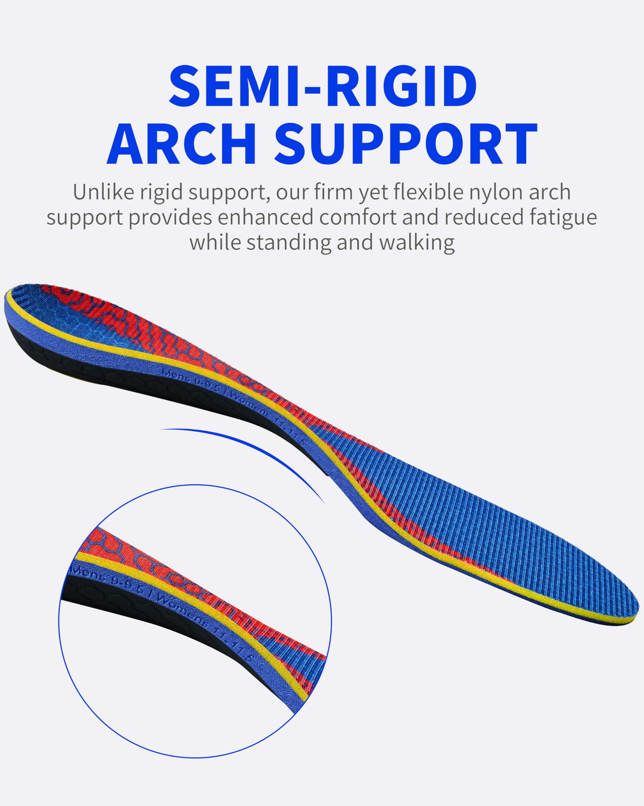 WalkHero semi-rigid arch support balances flexibility and firm support for better posture.