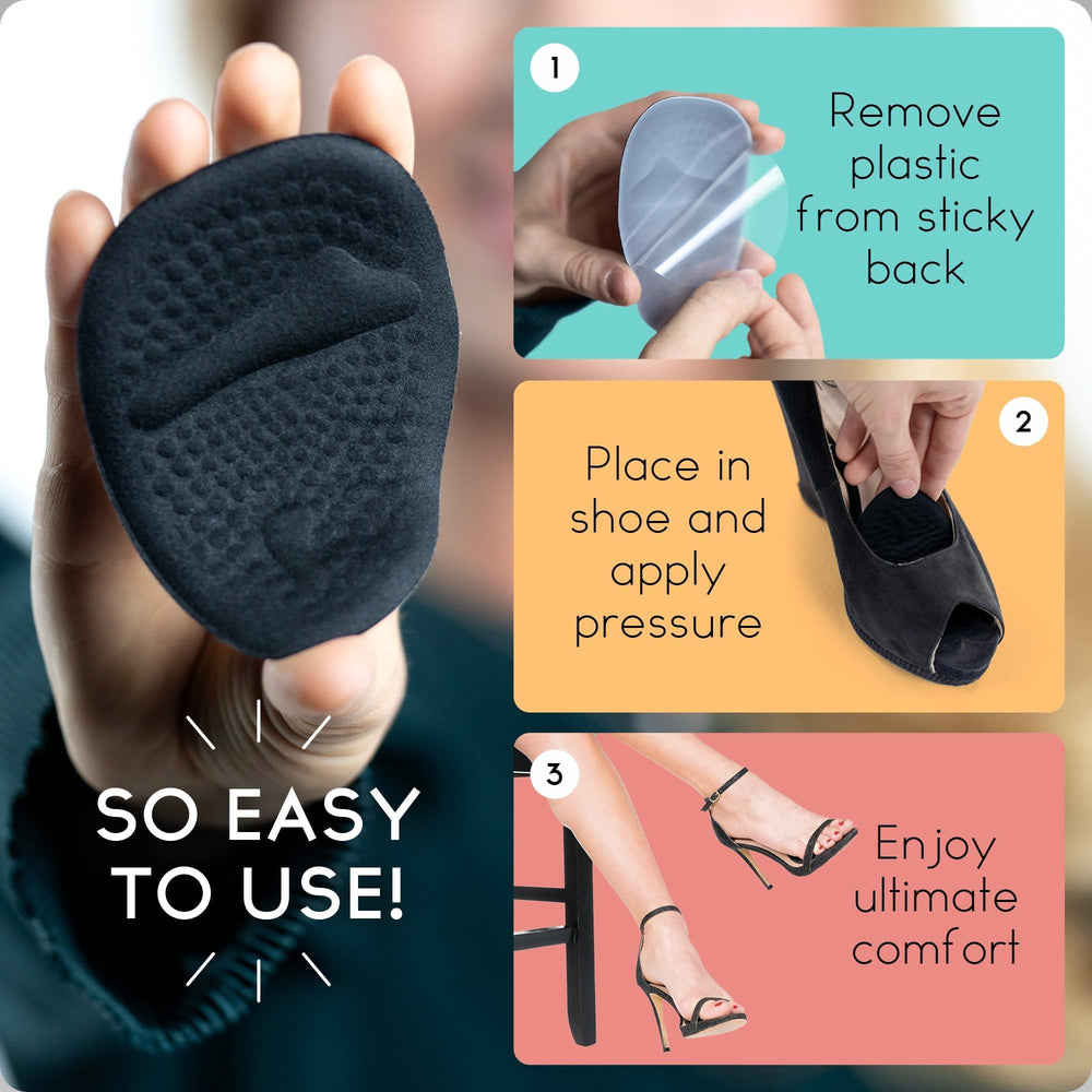 Walkize ball-of-foot cushions on foot demonstrate discreet heel support.