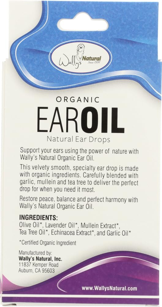 Wally's Natural Ear Oil six-herb infusion highlighting herbal ear care.
