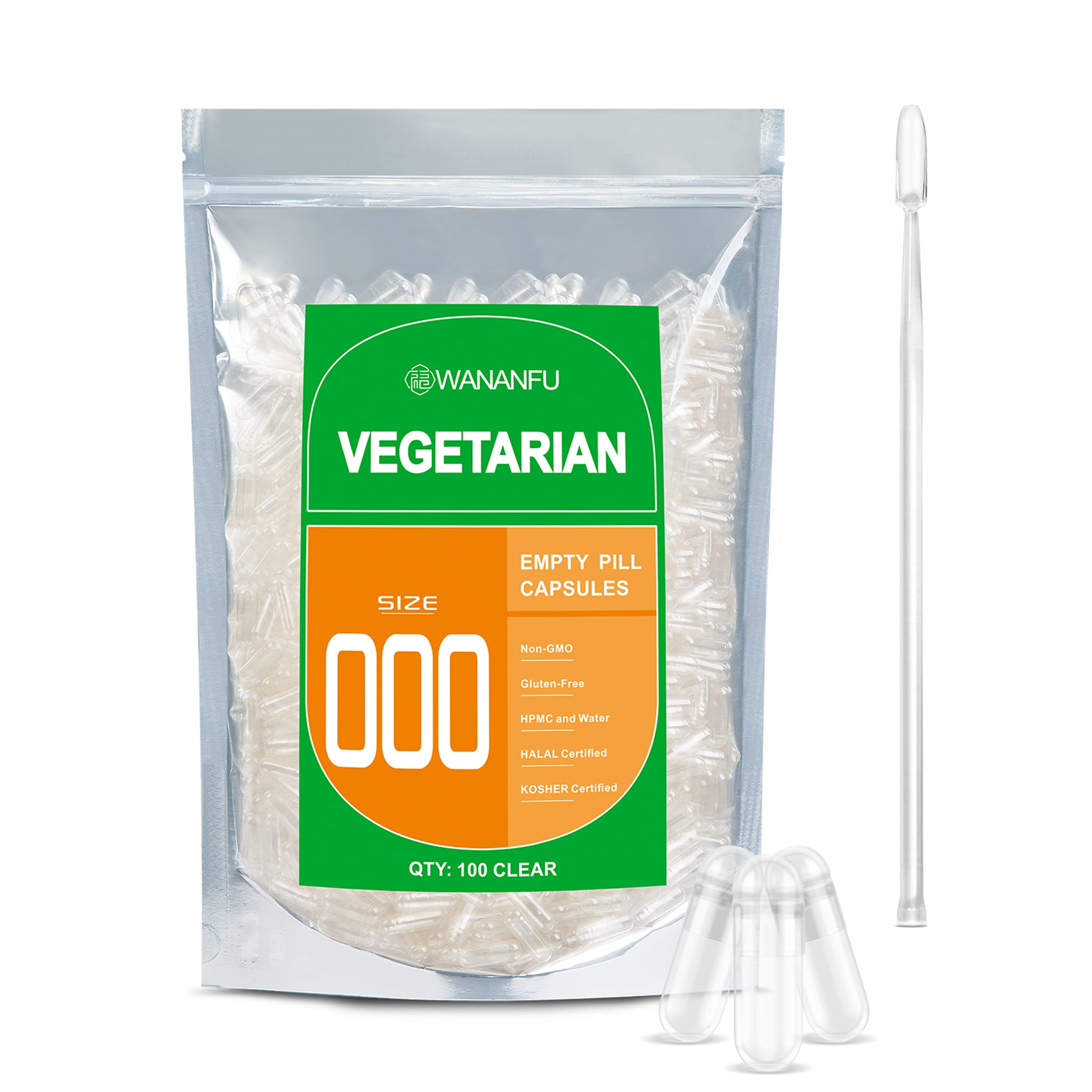 WANANFU cápsulas vegetales 000 transparentes para llenar en casa, fácil manejo.