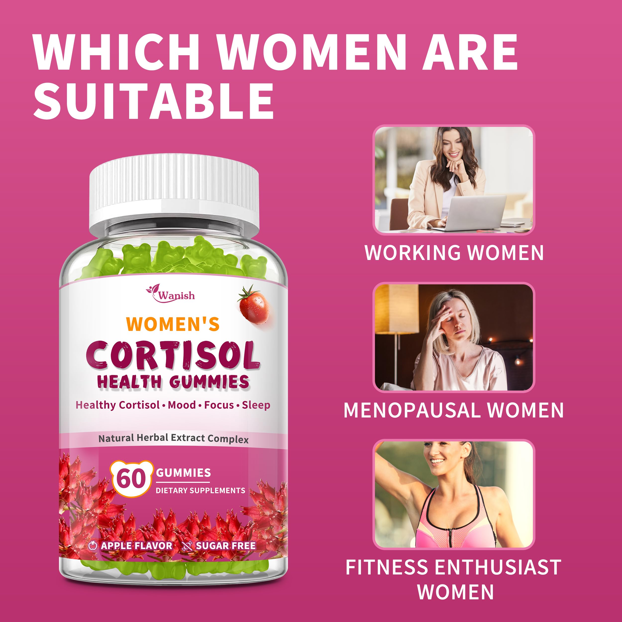Wanish Ashwagandha roots highlight natural adaptogens in the formula.