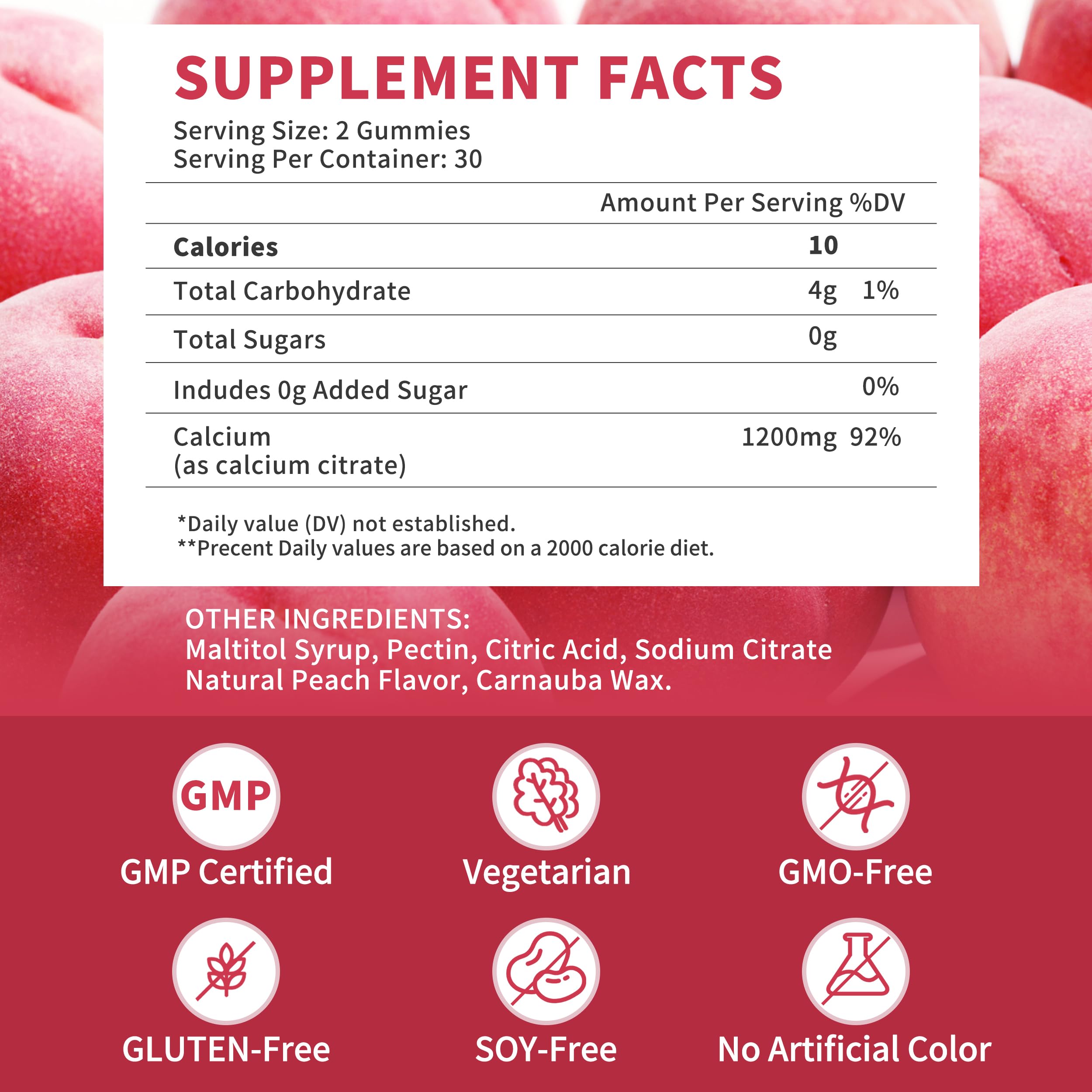 Peach-flavored, sugar-free Wanish gummies displayed for healthy snacking.