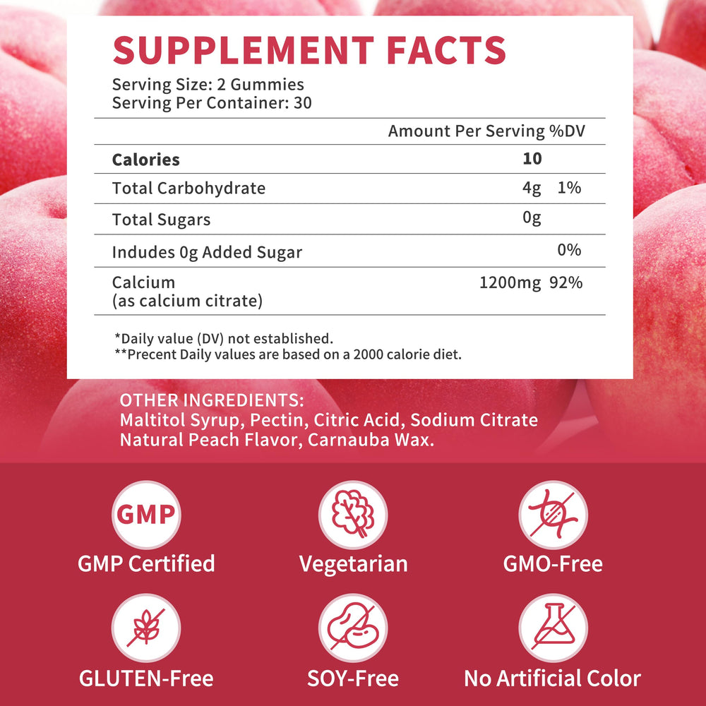Peach-flavored, sugar-free Wanish gummies displayed for healthy snacking.