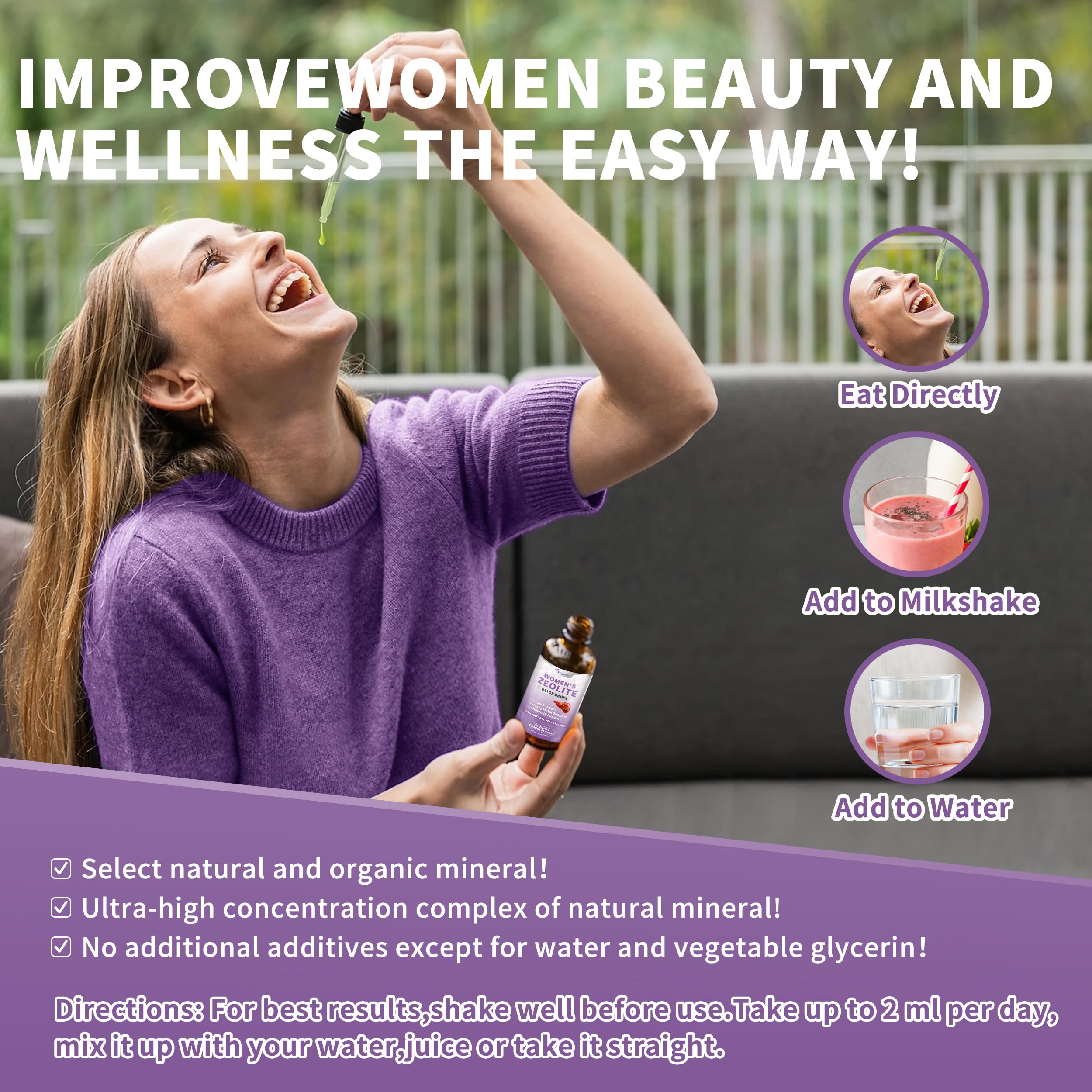 Wanish Zeolite Drops nutrition label shows B12 and D3 for vitality