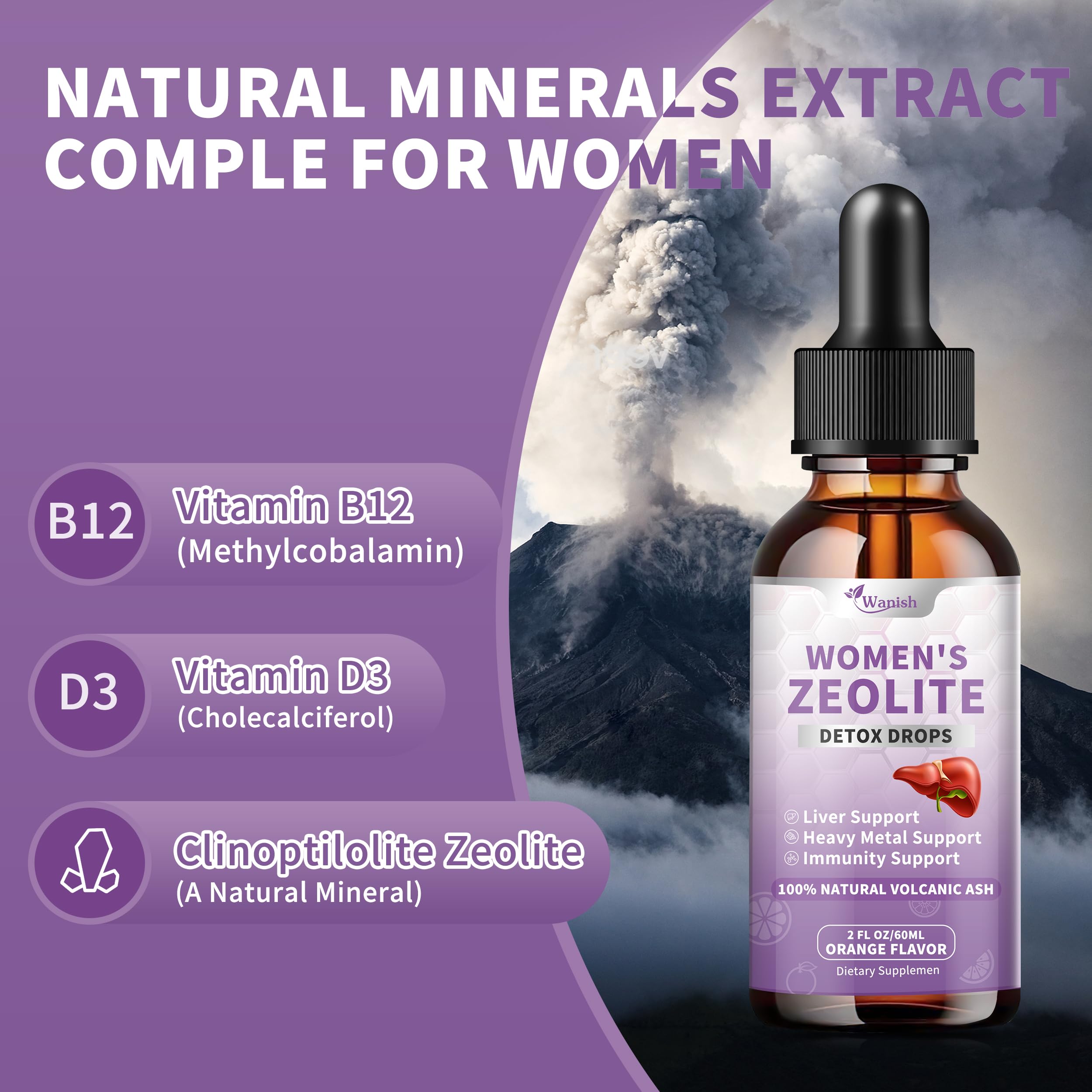 Wanish Zeolite Drops dosing spoon illustrates simple 2 ml daily measure