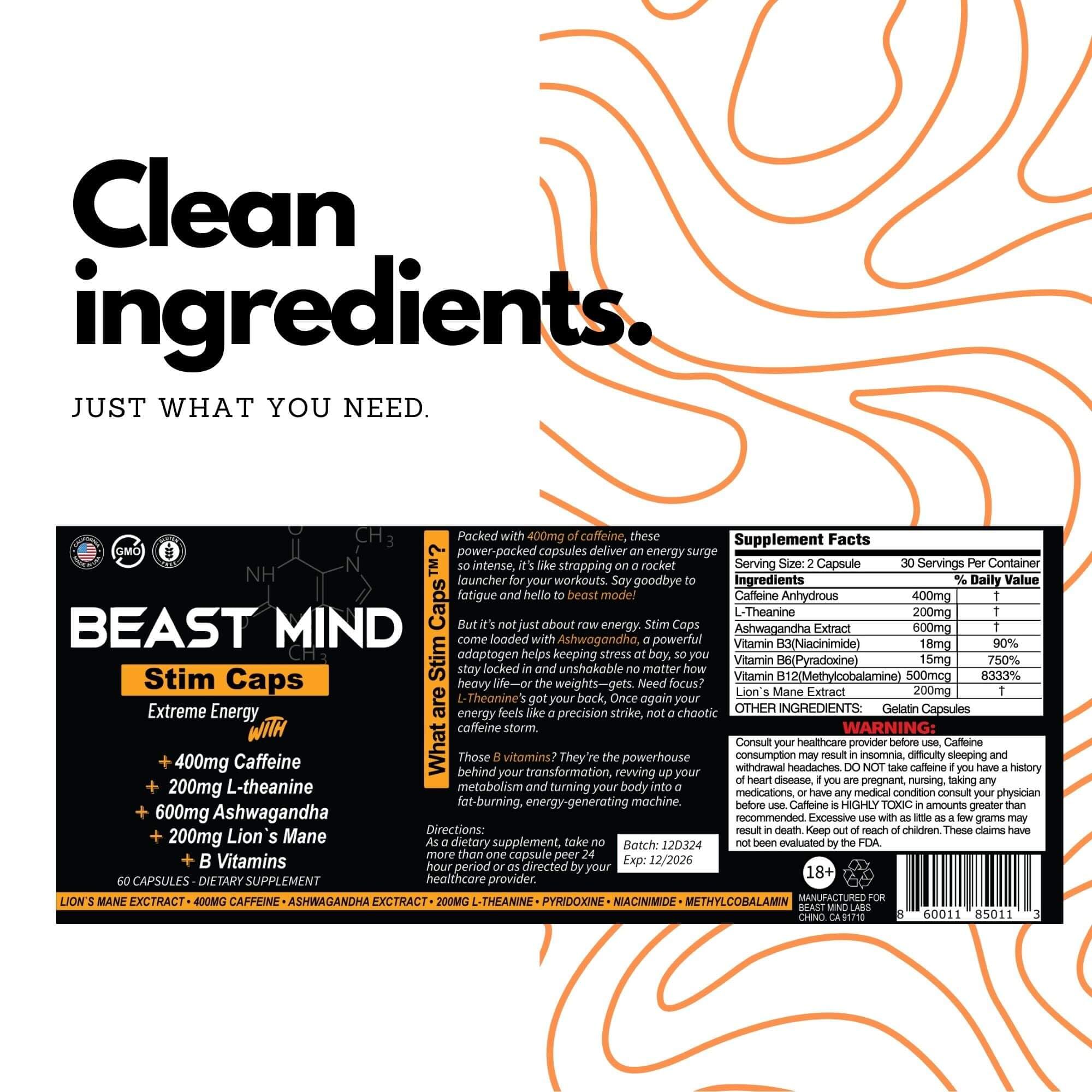 Want A Bump Extreme Energy Pills ingredients panel highlights caffeine and adaptogens