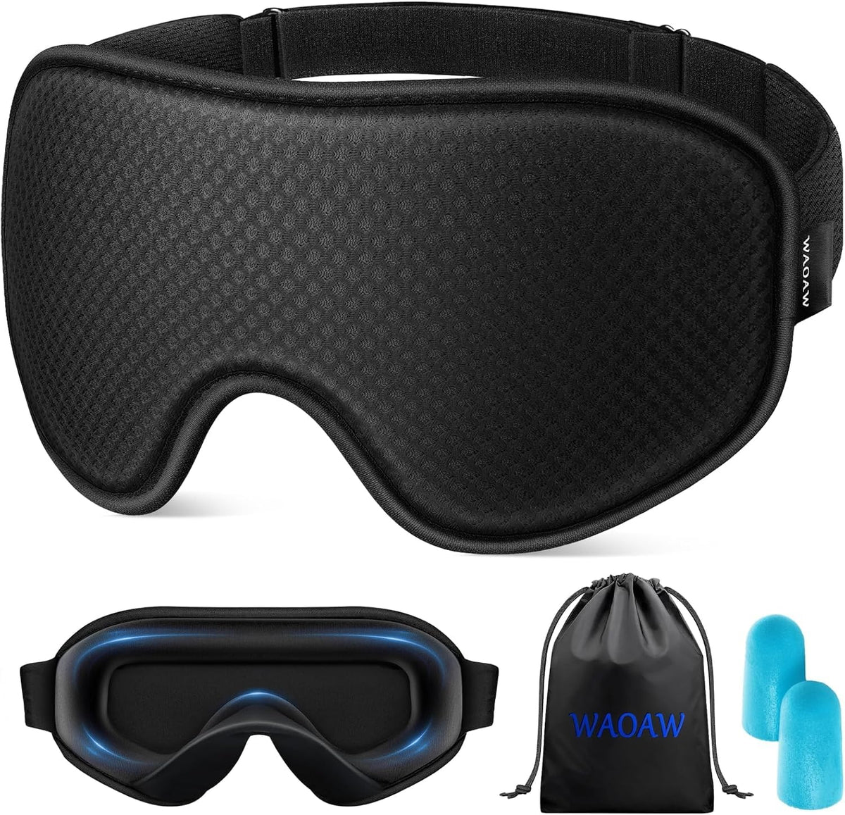 WAOAW Sleep Mask 3D contour delivers deep darkness and comfortable eye space for restful eyes.