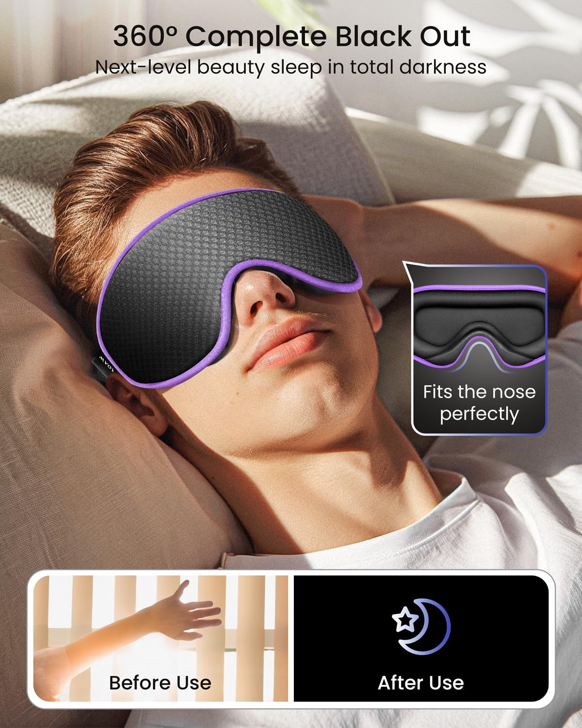WAOAW sleep mask adjustable-strap ensures secure fit without snagging hair