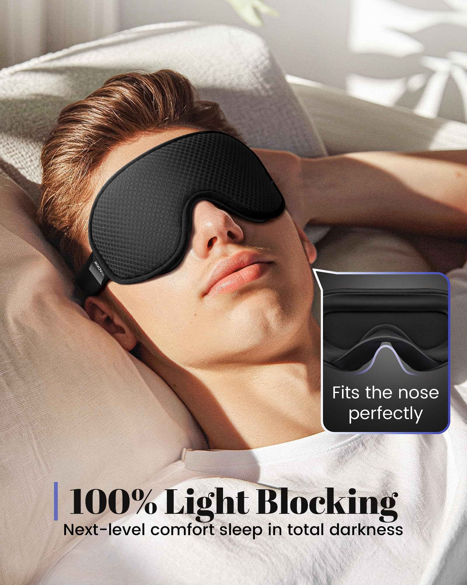 WAOAW Sleep Mask adjustable strap prevents hair snagging and ensures a secure fit.