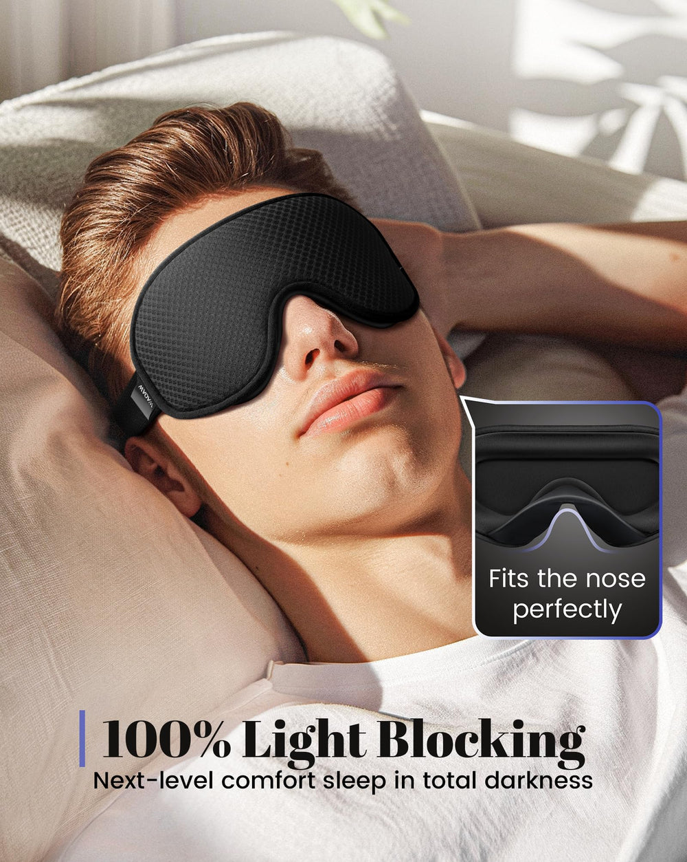 WAOAW Sleep Mask adjustable strap prevents hair snagging and ensures a secure fit.