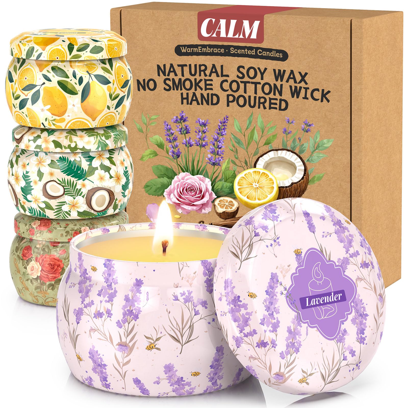 WarmEmbrace lavender soy candle in a calm, soothing ambiance