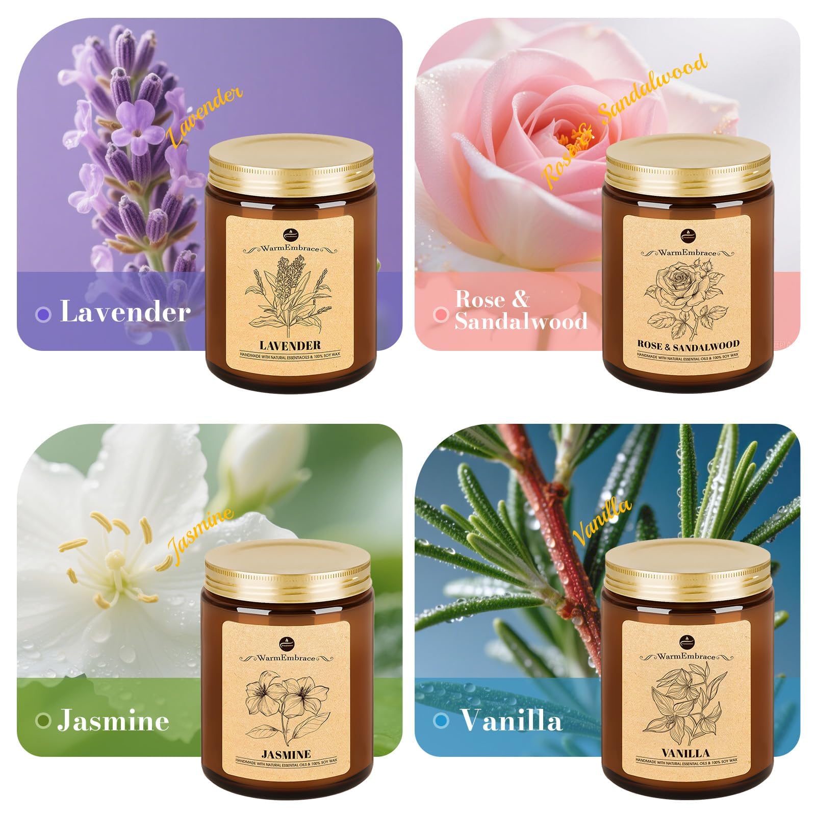 WarmEmbrace four-pack candles offering diverse scents for daily routines.