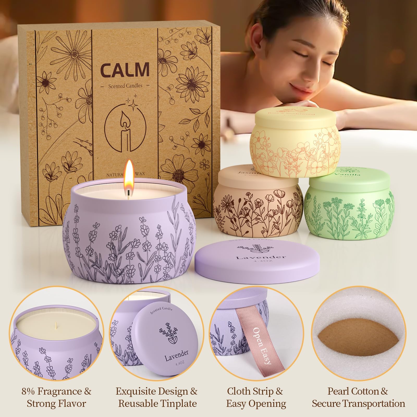WarmEmbrace jasmine candle jar lifts rooms with uplifting floral fragrance.