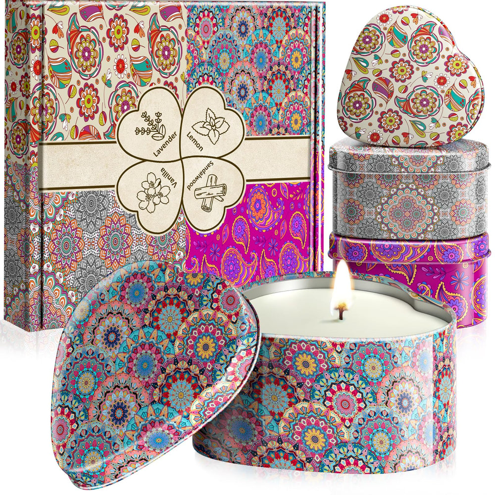 WarmEmbrace lavender scented candle in heart tin for relaxation and ambiance.