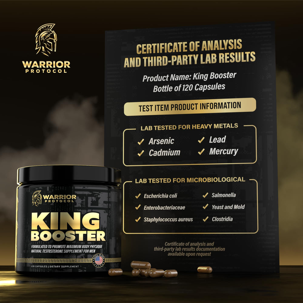 King Booster packaging display conveying a premium wellness option