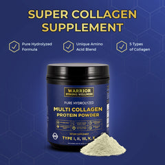 Warrior Strong Wellness collagen powder in smoothie being blended for protein enrichment.