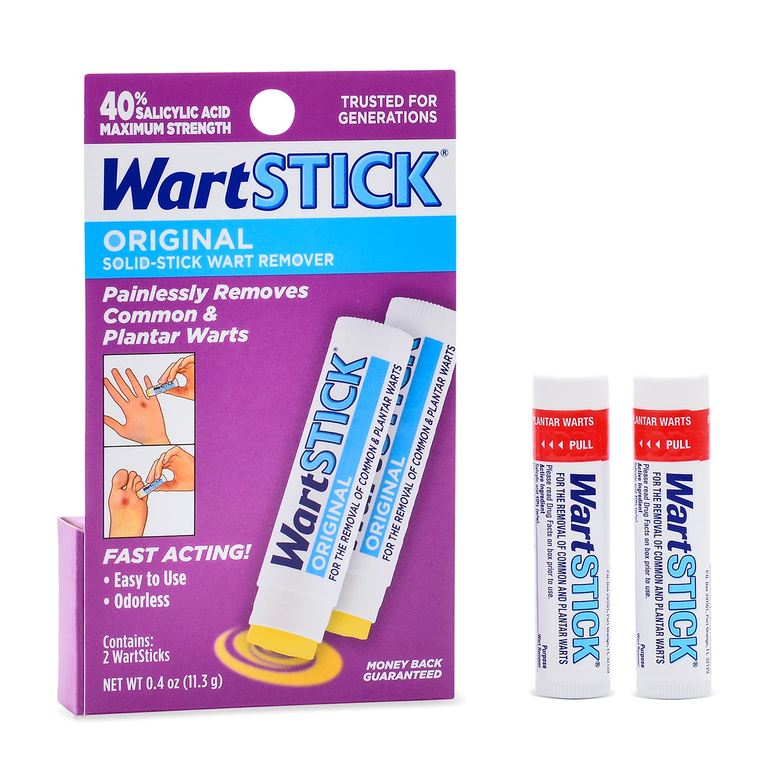 WartStick maximum-strength front view showing a ready-to-use solid stick for targeted wart care
