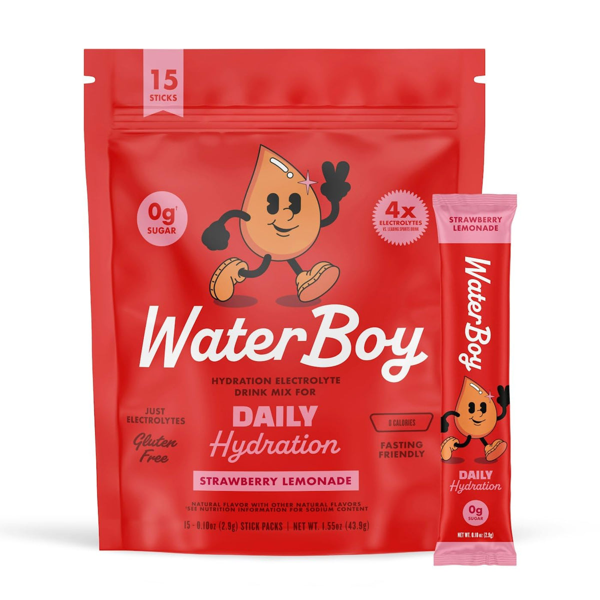 Waterboy Daily Hydration Strawberry Lemonade stick, sugar-free electrolyte boost for daily hydration