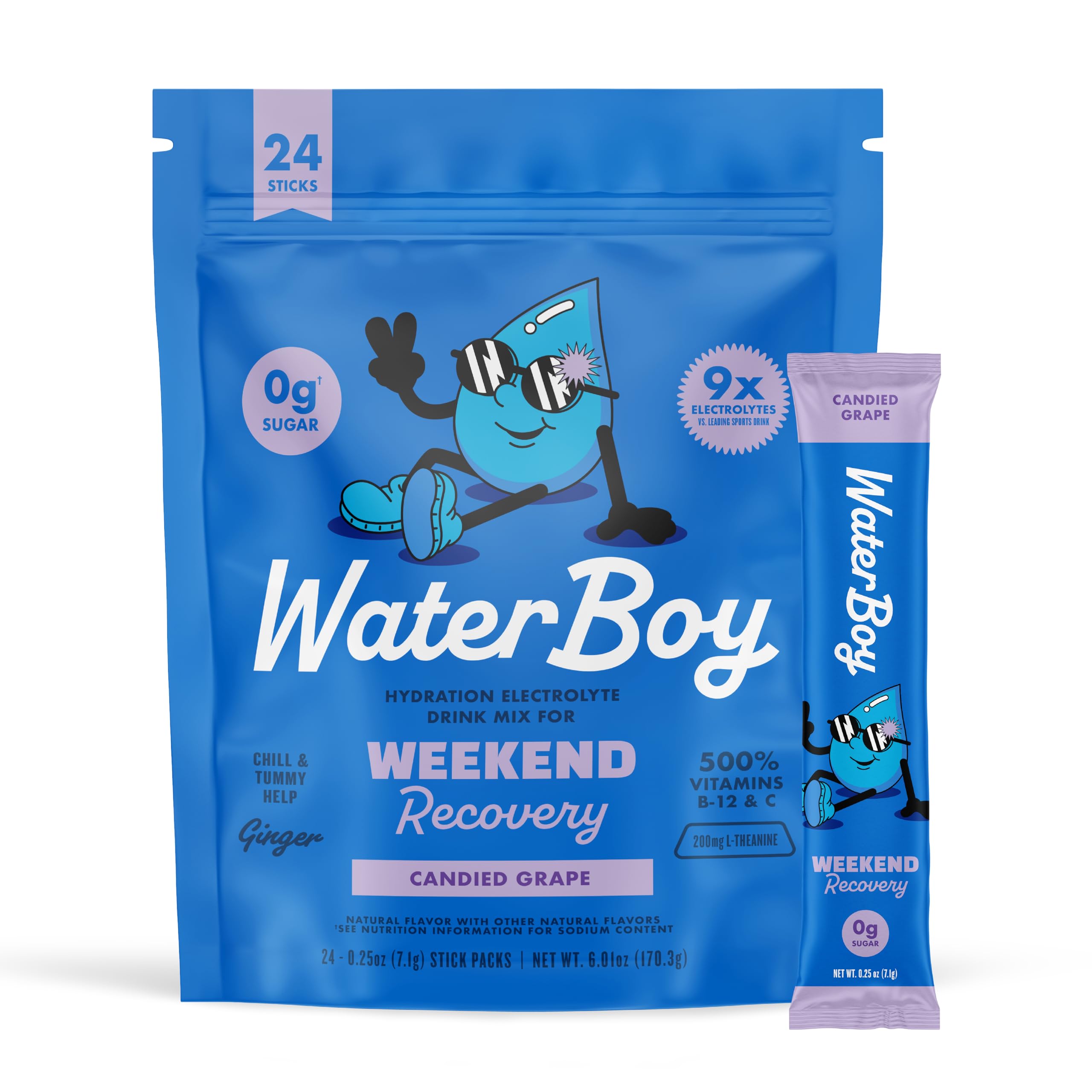 Waterboy Weekend Recovery grape stick for convenient on-the-go hydration